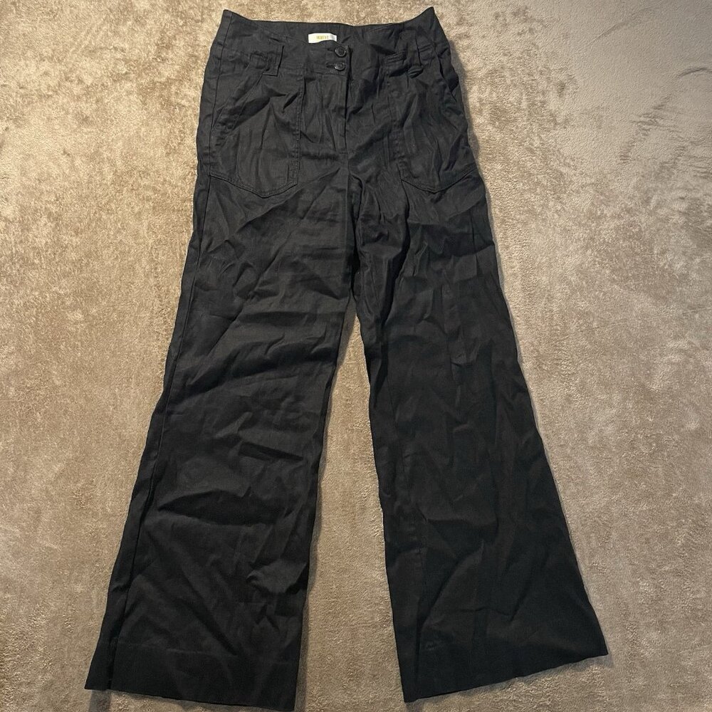 Maeve Anthropologie Pants Womens 12 Wide Leg Black Flare High Rise Metallic